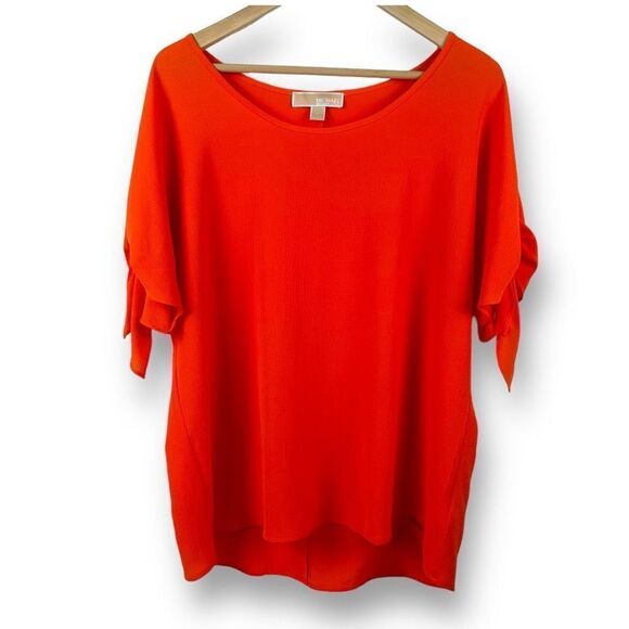 Michael Michael Kors Women's Size L Batwing Tie Sleeve Top Red Orange Relax Fit - Picture 1 of 9